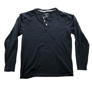 Chaps Mens Henley Shirt Medium Long Sleeve Black Casual Top Classic Pullover